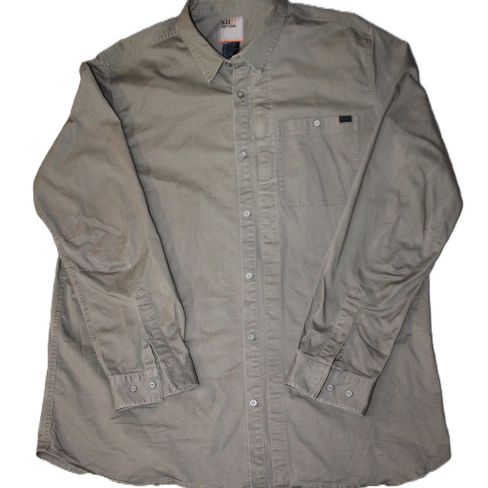 5.11 Tactical Shirt Mens 2XL Beige Button Up Long Sleeve Pockets Twill